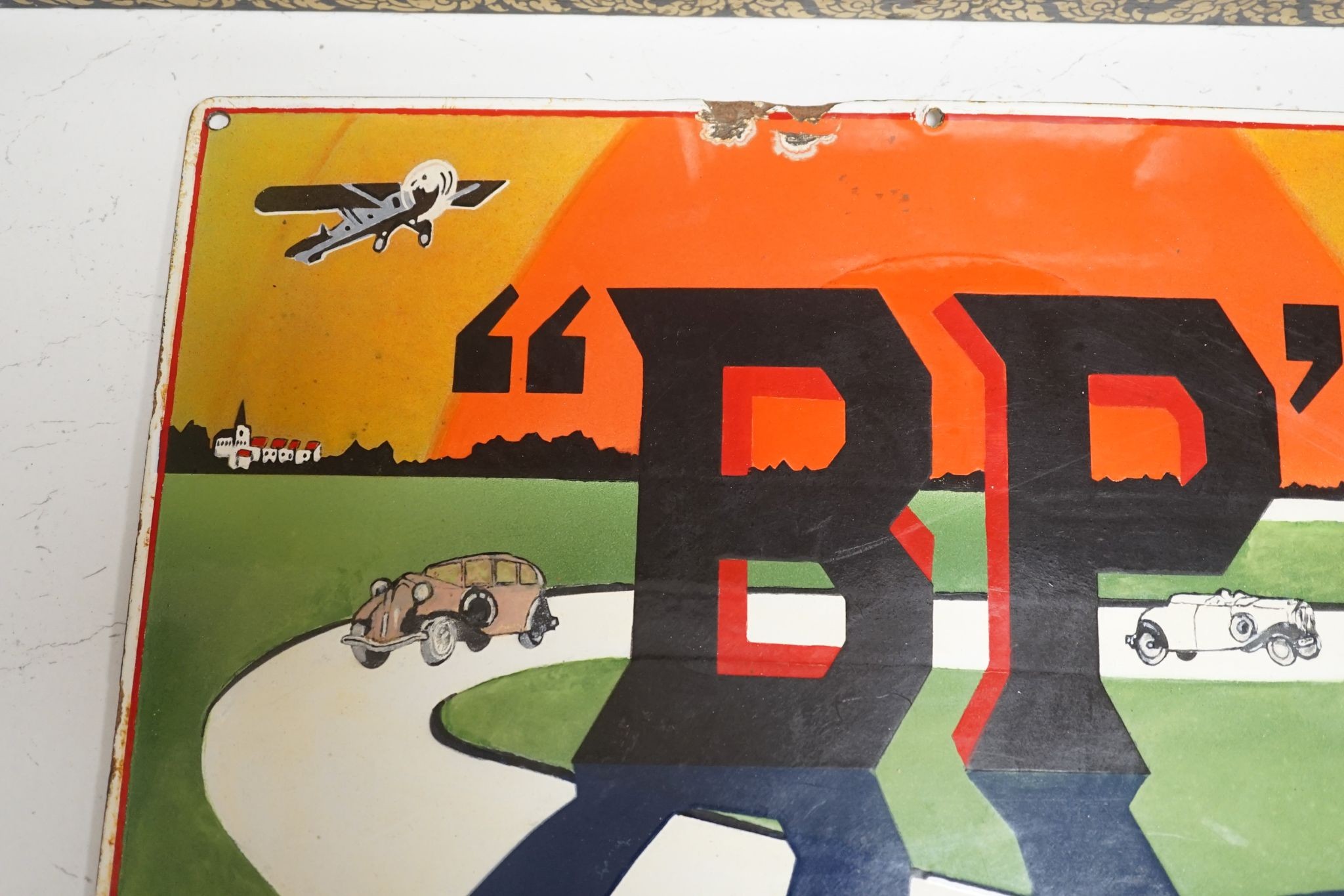 A BP roadway sign, 43 cms wide x 31 cms high.